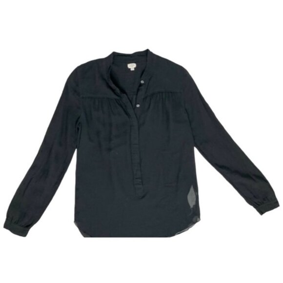 Aritzia Wilfred Blouse Half Button Front Long Sleeve Sheer Black Size XS - Picture 3 of 13